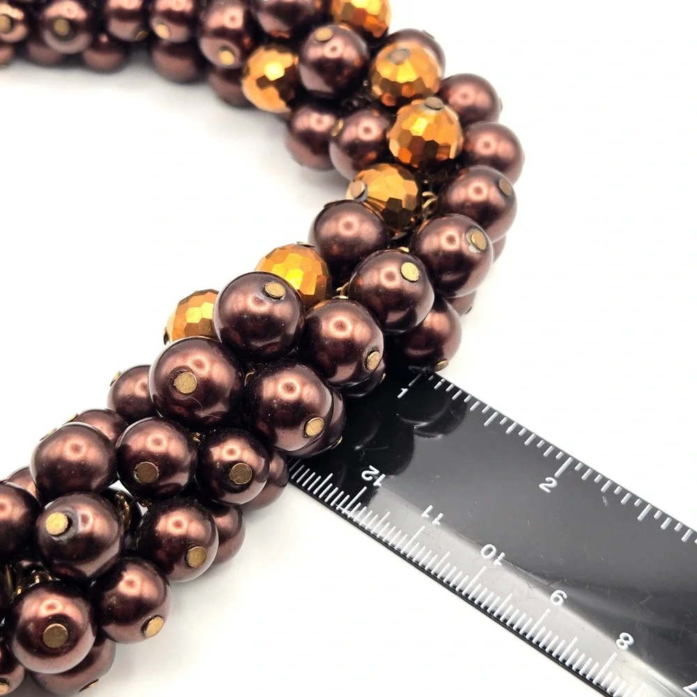 Ethel & Myrtle Chocolate‎ Faux Pearl and Gold Faceted Bead Cluster Bib Necklace